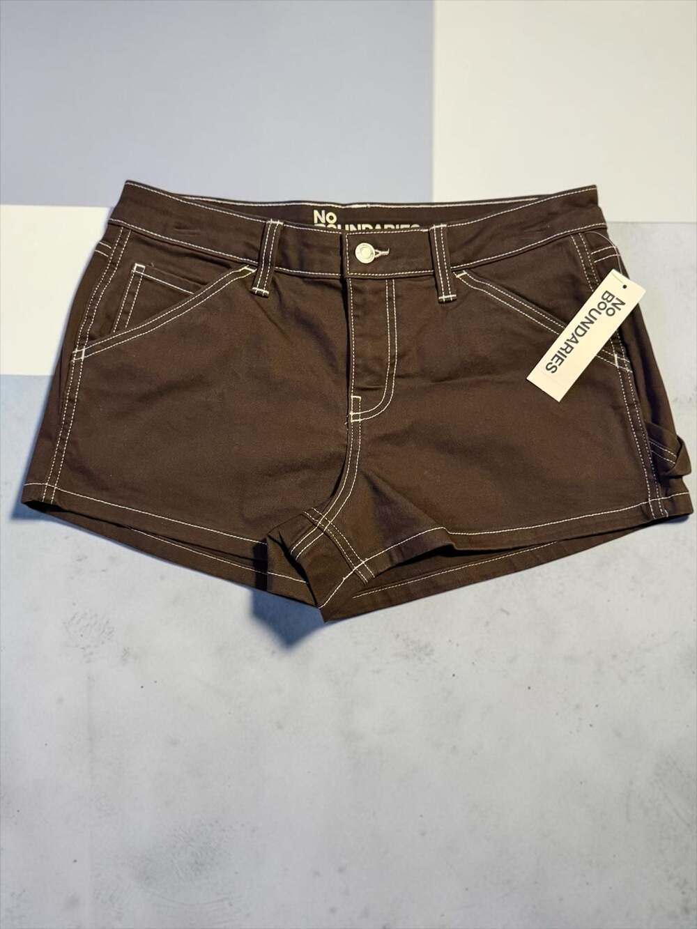 No Boundaries Brown Contrast Stitch Utility Shorts Size 6 - Picture 1 of 3